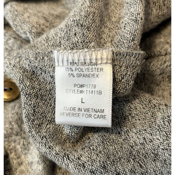 Misia Womens Large Gray Marbled Long Sleeve Rayon Blend Tunic Top Button Accents - Picture 7 of 12